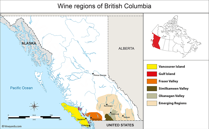 carte des régions viticoles de Canada-British columbia 